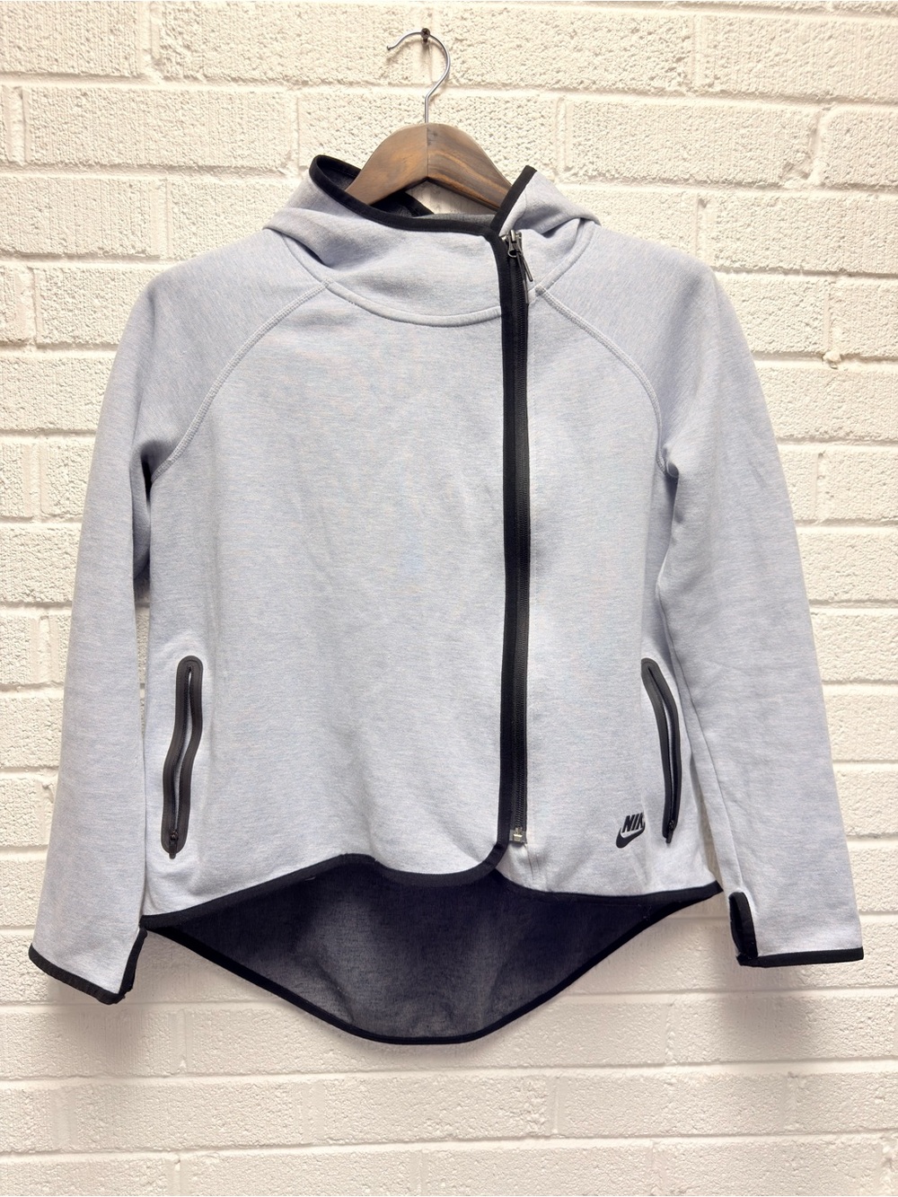 Nike Women's Light Gray Hoodie Jacket with Black Trim